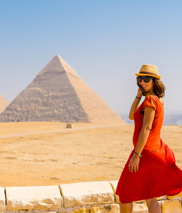 Woman in the pyramids of egypt