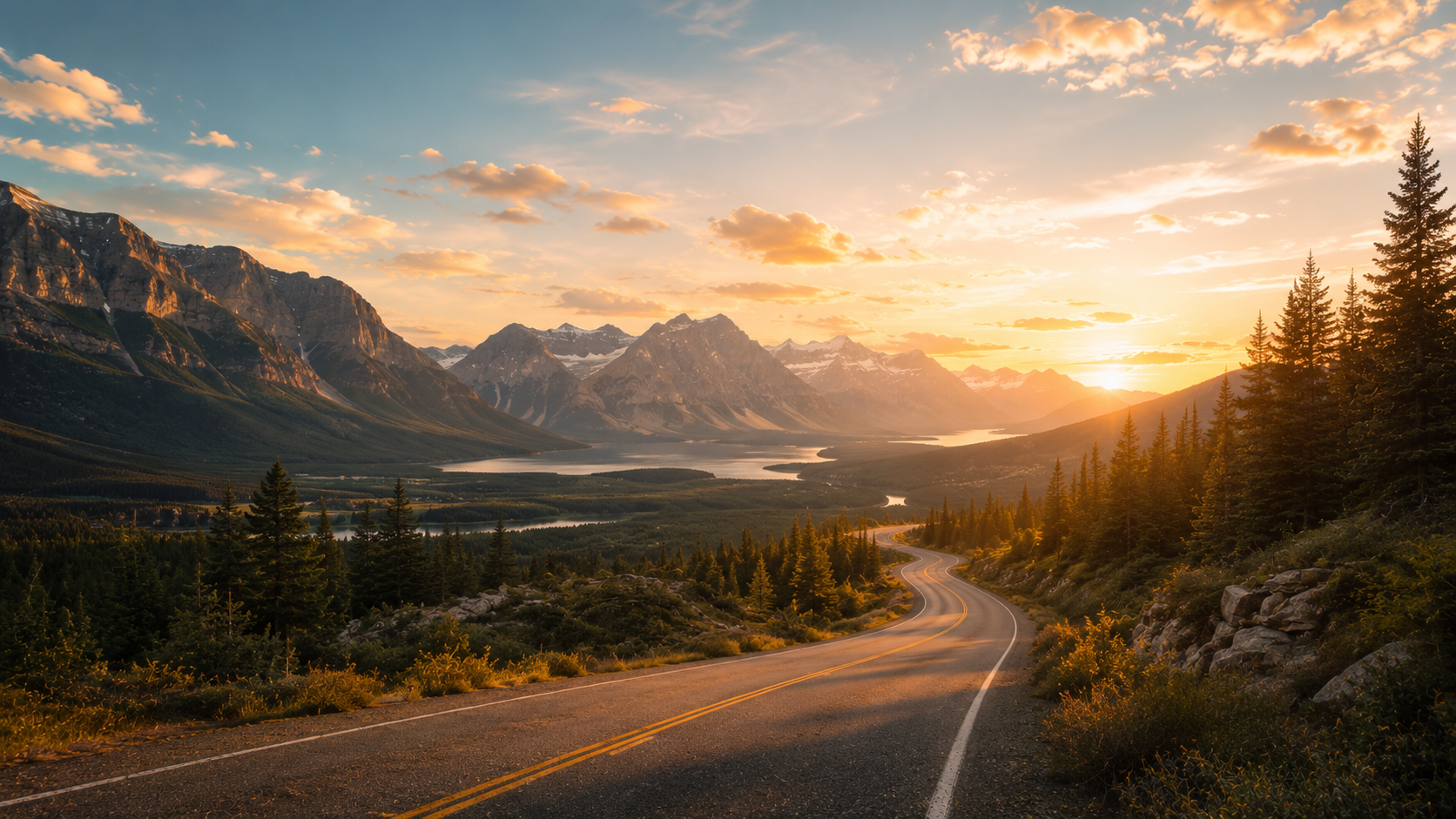 Panoramastra&szlig;e durch Berge und W&auml;lder als Symbol f&uuml;r Roadtrips und individuell geplante Amerika-Reisen.
