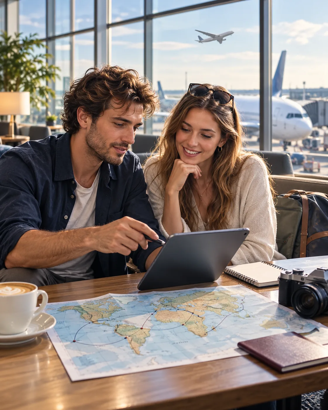 Reisende plant eine Multi-City-Route mit mehreren internationalen Flugzielen