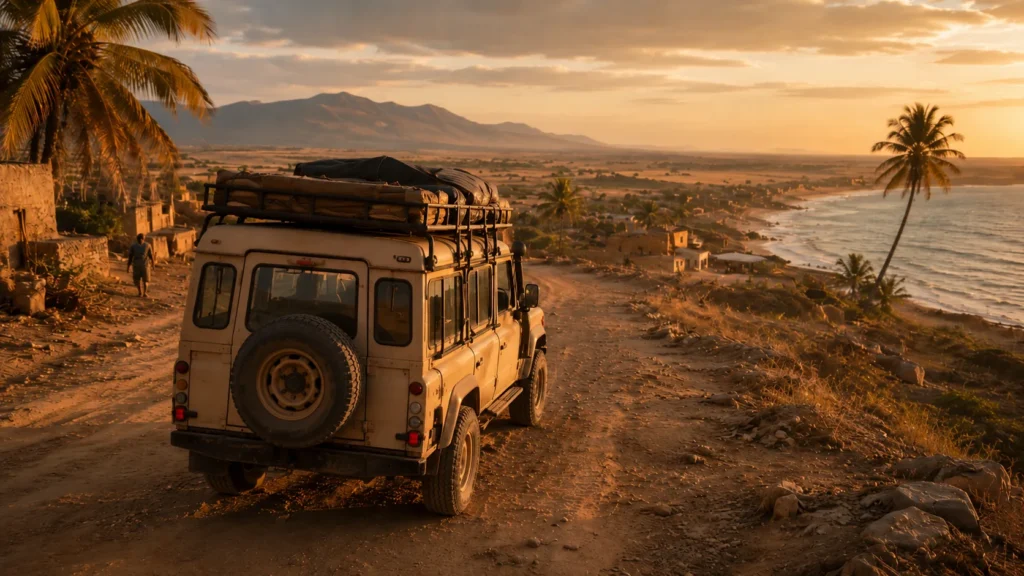 Cinematische Afrika-Reise mit Küste, Savanne, Roadtrip und authentischer Reiseatmosphäre.