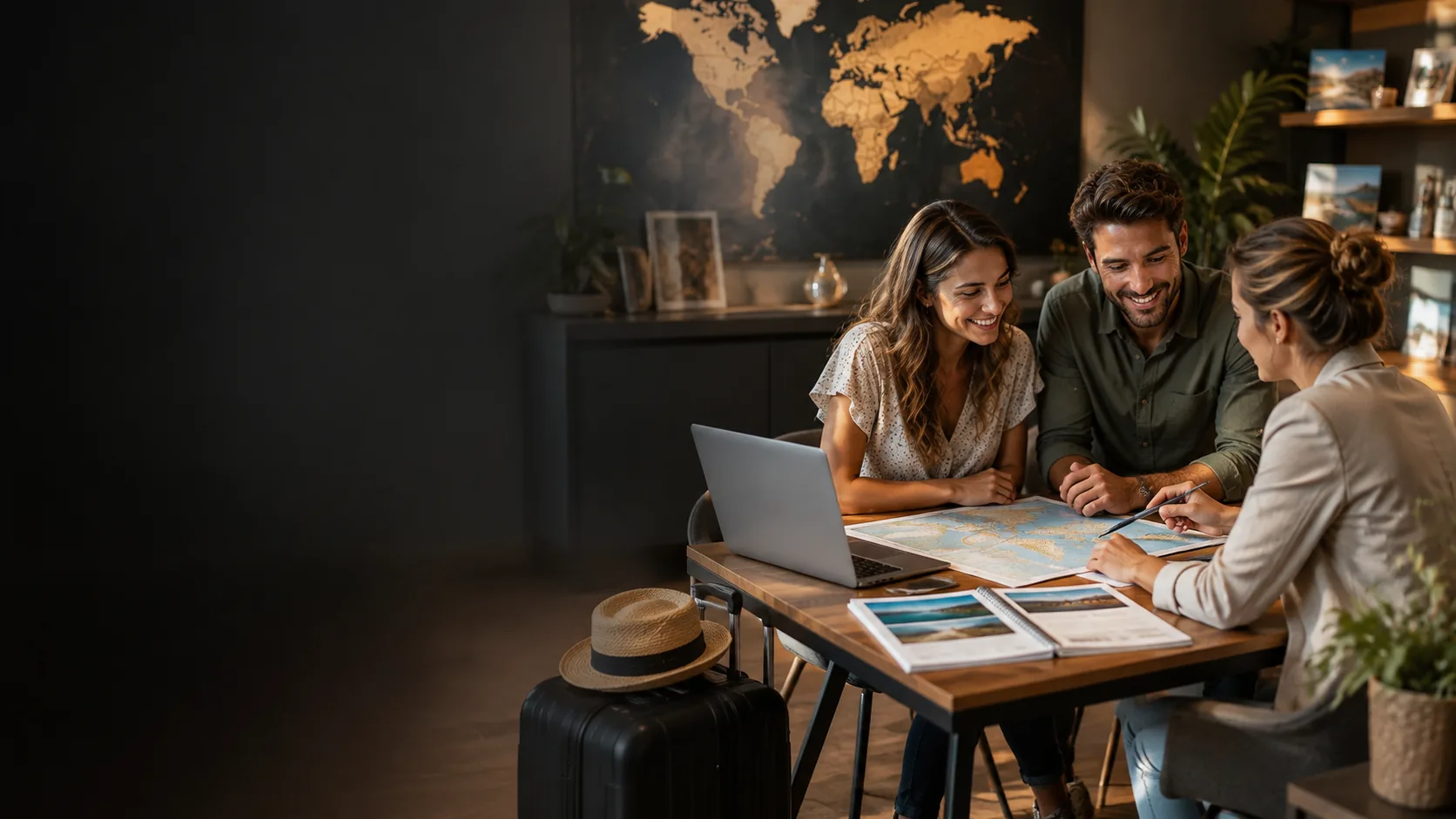Reisende besprechen ihre individuelle Reiseplanung mit einer persönlichen Reiseberaterin
