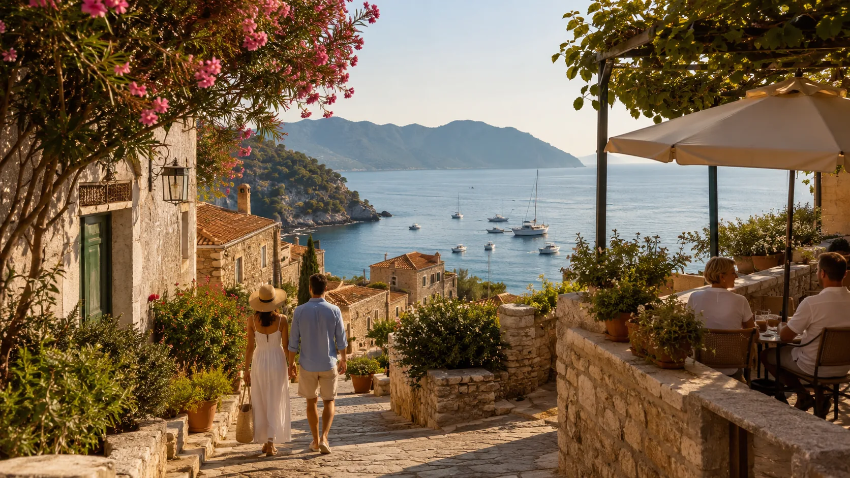 Mediterraner Küstenort mit Meerblick in Europa